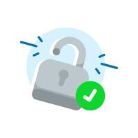 unlock the padlock, login successfully pop up information message ui concept illustration flat design vector eps10. simple, modern graphic element for landing page, infographic, icon