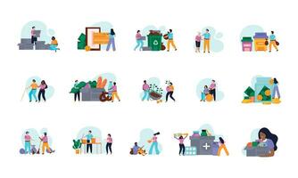 Donation And Volunteer Work Flat Recolor Icon Set vector