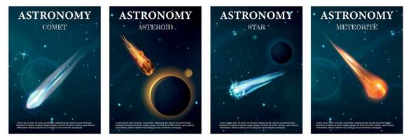 Realistic Meteor Poster Set vector