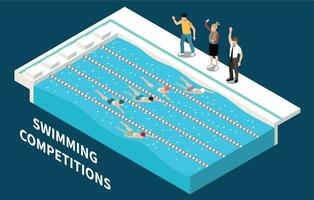 nadando competiciones isométrica ilustración vector