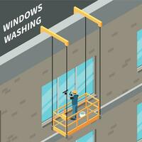 Windows Washing Isometric Background vector