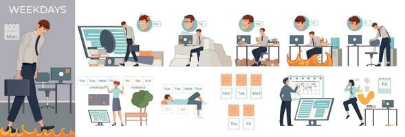 Work Week Flat Composition Set vector