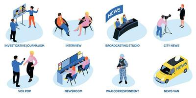 Isometric Journalist Compositions Set vector