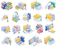 Isometric Archive Icon Set vector