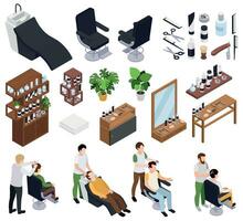 Barbershop Isometric Icon Set vector