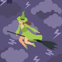 Witch Flying On Broom Isometric Background vector