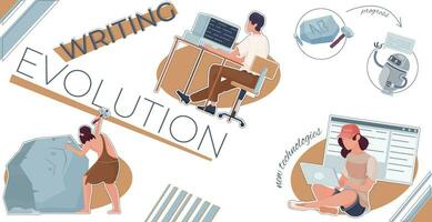 Writing Evolution Flat Collage vector