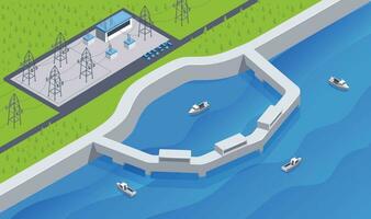 Hydroelectric Station Causeway Composition vector