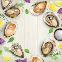 Oysters Realistic Frame Composition vector