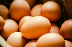 Fresh chicken eggs in old box. photo