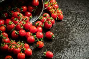 Fresh tomatoes. On black table. photo
