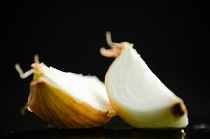 Fresh onions . On table photo