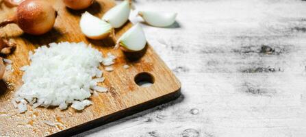 Fresh chopped onion. photo