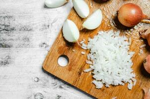 Fresh chopped onion. photo