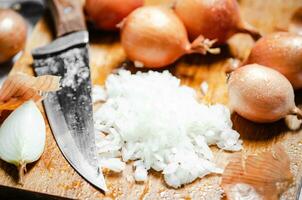 Fresh chopped onion. photo