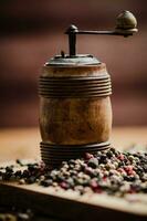 Peppercorn on rustic background. photo