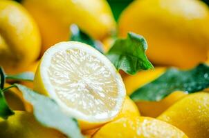 Fresh lemons macro. photo