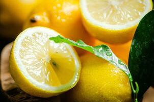 Fresh lemons macro. photo