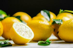 Fresh lemons. On light table. photo