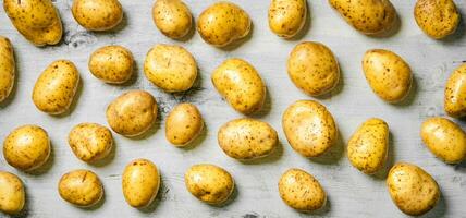 Fresh potatoes. On white table. photo