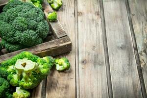 Fresh broccoli in a wooden box. photo