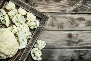 Fresh cabbage in a wooden tray. photo