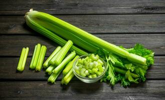 Fresh juicy celery in a bowl. photo