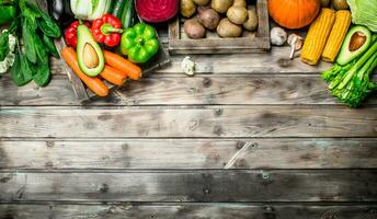 sano alimento. surtido de Fresco orgánico frutas y vegetales. foto