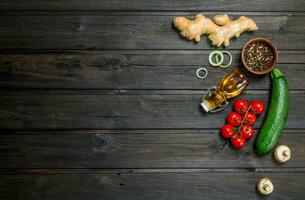 Organic food. Fresh vegetables with spices. photo