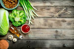 Healthy food. Variety of organic vegetables and mushrooms . photo