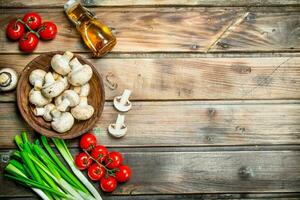 Healthy food. Variety of organic vegetables and mushrooms . photo