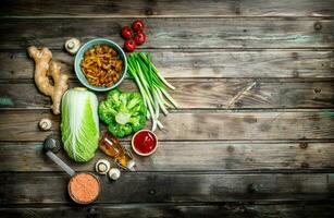 Healthy food. Variety of organic vegetables and mushrooms . photo