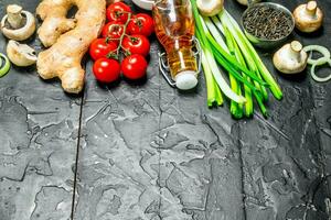 Organic food. Different Vegetables with wild rice. photo