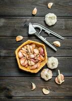 The slices of garlic in the basket. photo