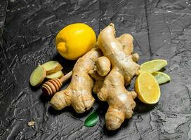 Fresh ginger with lemon. photo