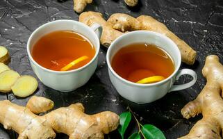 Tea with lemon and ginger. photo