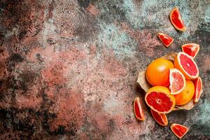 Ripe grapefruit in the basket. photo