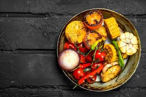 Grilled vegetables in a pan. photo