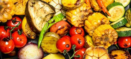 Grilled vegetables in pan. photo