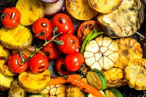 Grilled vegetables in pan. photo