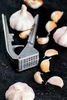 Fresh garlic on the table. photo