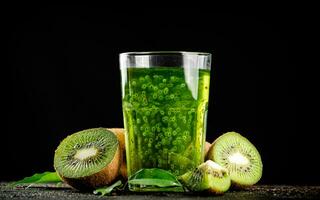 A glass of fresh kiwi juice. photo