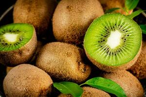 Half a ripe kiwi. Macro background. photo