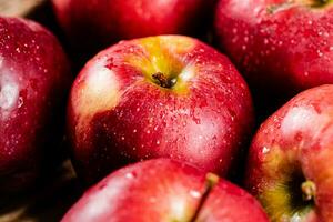 Fragrant red apples. Macro background. photo