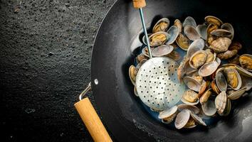 Vongole in a pot of water. photo