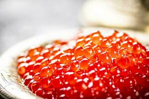 Red caviar in the bowl. photo