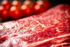 Raw beef pulp. Macro background. Beef texture. photo