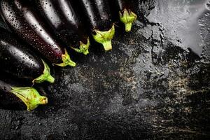 Ripe eggplant with droplets of water. photo