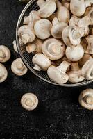 Fresh mushrooms in a colander. photo