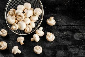 Fresh mushrooms in a colander. photo